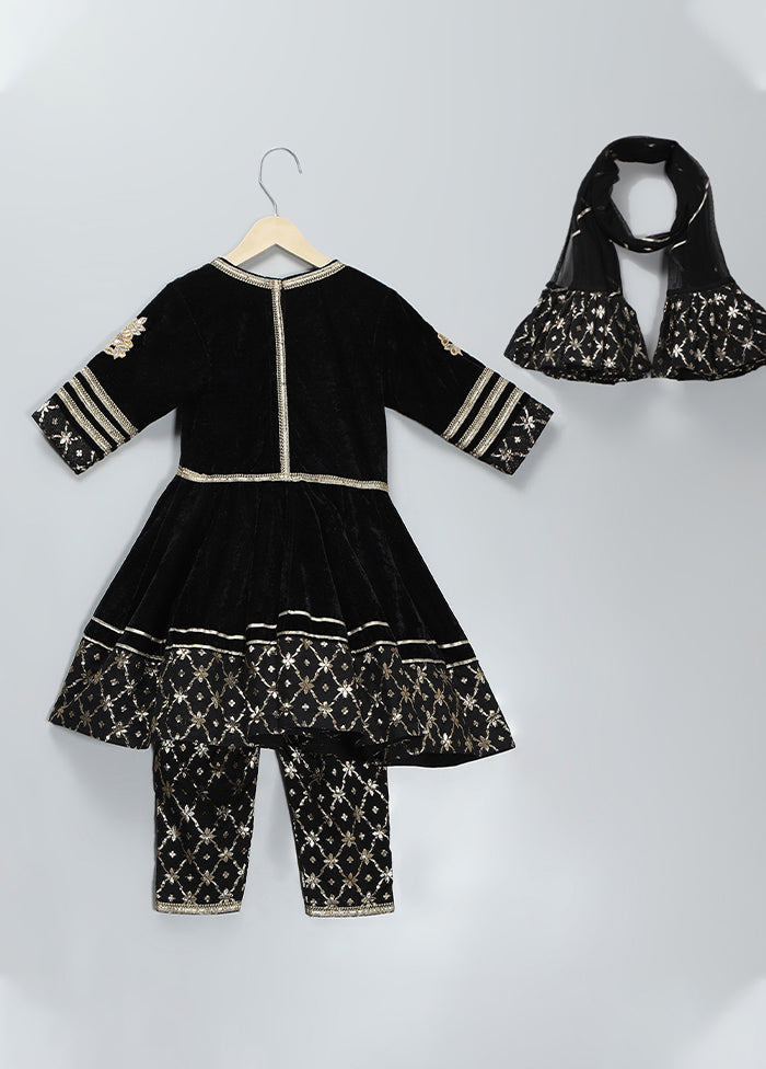 3 Pc Black Silk Anarkali Set