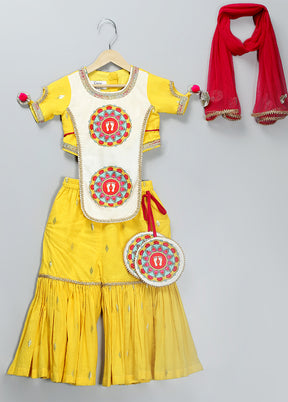 3 Pc Yellow Silk Sharara Set