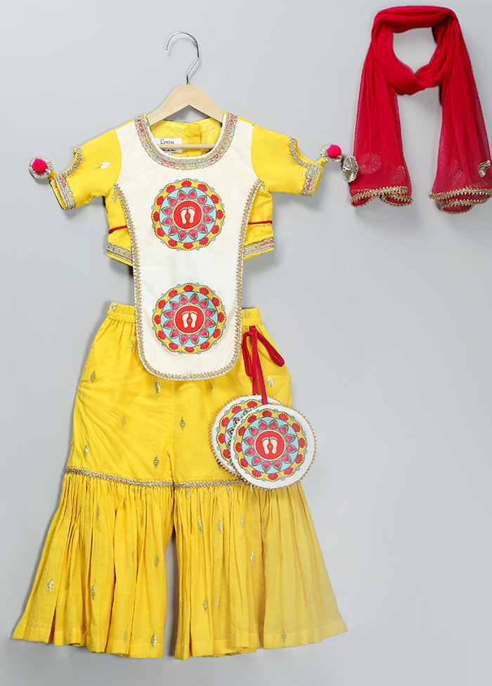 3 Pc Yellow Silk Sharara Set