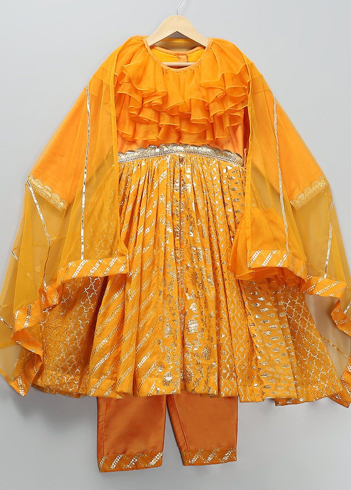 3 Pc Orange Silk Anarkali Set