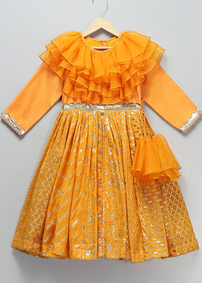 3 Pc Orange Silk Anarkali Set