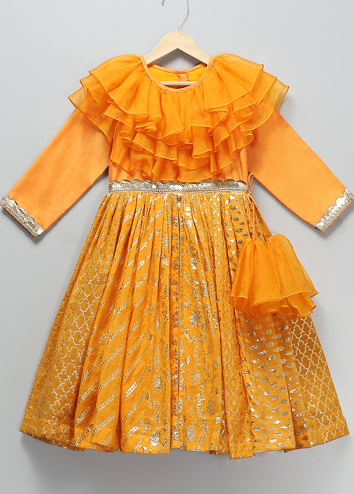 3 Pc Orange Silk Anarkali Set