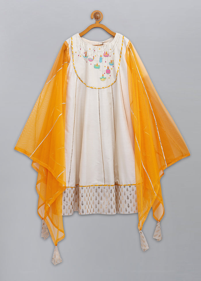 Yellow Embroidery Work Silk Dress