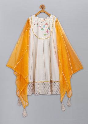 Yellow Embroidery Work Silk Dress