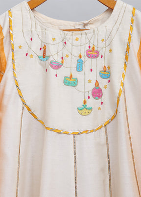 Yellow Embroidery Work Silk Dress