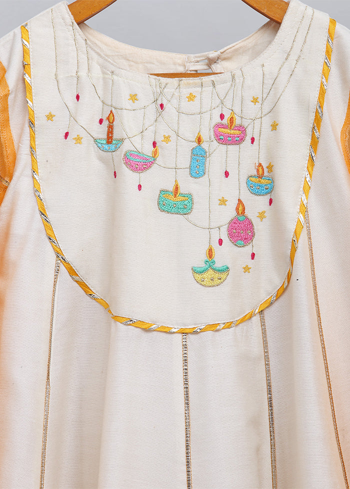 Yellow Embroidery Work Silk Dress