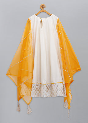 Yellow Embroidery Work Silk Dress
