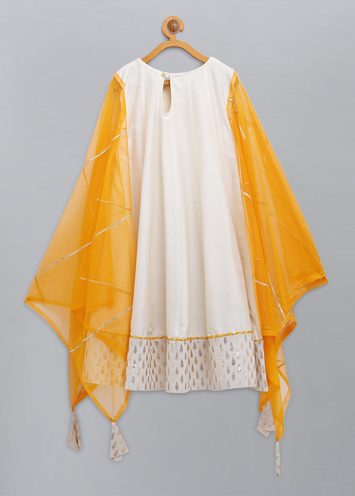 Yellow Embroidery Work Silk Dress