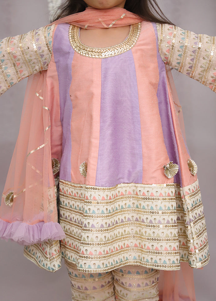3 Pc Peach Silk Anarkali Set