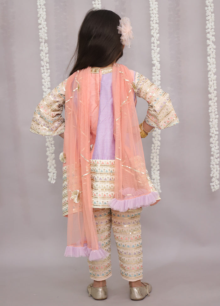 3 Pc Peach Silk Anarkali Set