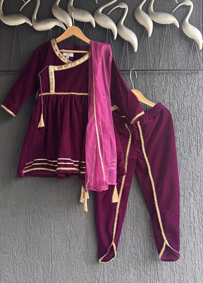 3 Pc Purple Velvet Angrakha Set
