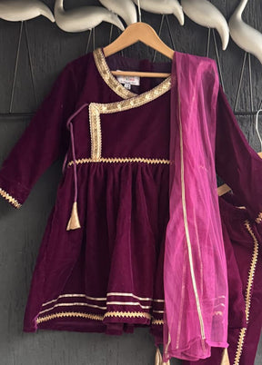 3 Pc Purple Velvet Angrakha Set