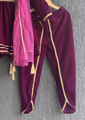 3 Pc Purple Velvet Angrakha Set