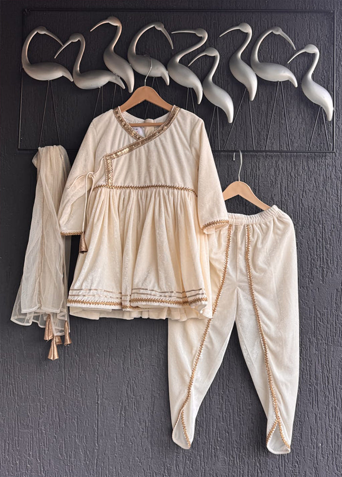 3 Pc White Velvet Angrakha Set