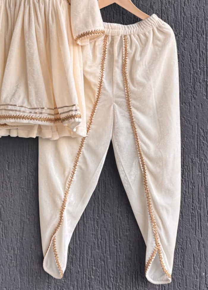 3 Pc White Velvet Angrakha Set