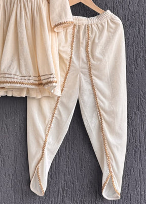 3 Pc White Velvet Angrakha Set