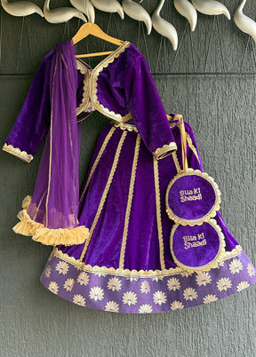 3 Pc Purple Velvet Lehenga Set