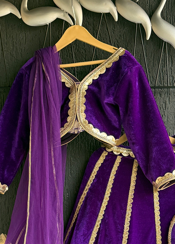 3 Pc Purple Velvet Lehenga Set