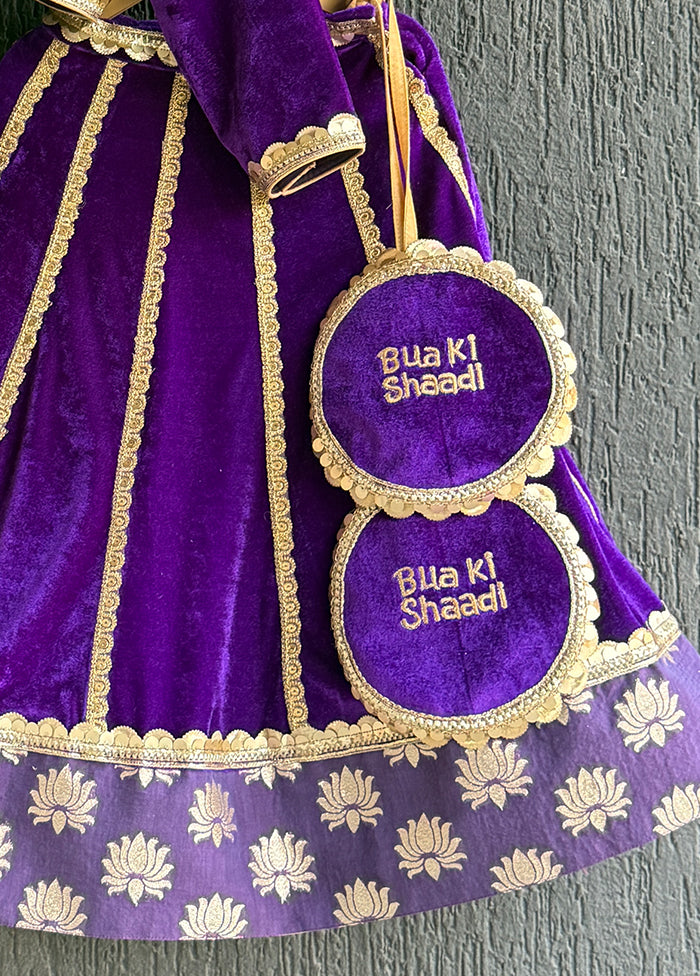 3 Pc Purple Velvet Lehenga Set