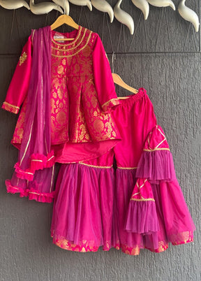 3 Pc Pink Silk Sharara Set