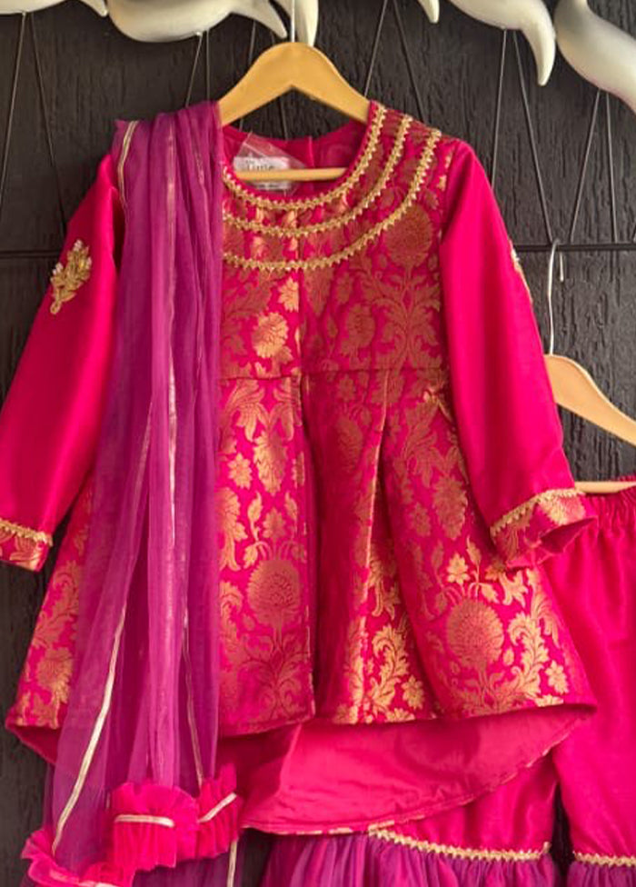 3 Pc Pink Silk Sharara Set