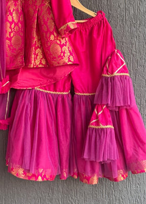 3 Pc Pink Silk Sharara Set