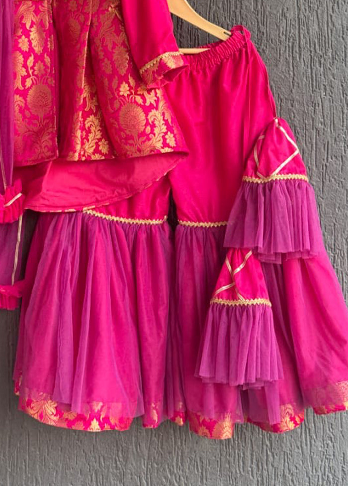 3 Pc Pink Silk Sharara Set