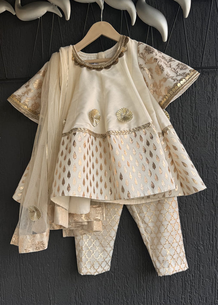 3 Pc Cream Silk Suit Set