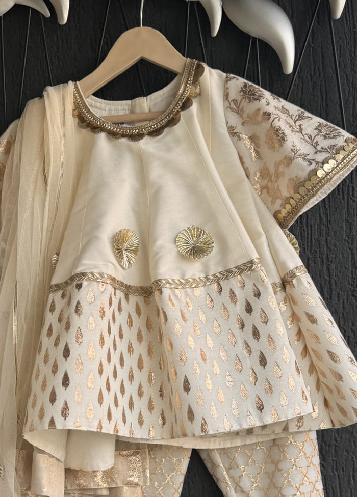 3 Pc Cream Silk Suit Set