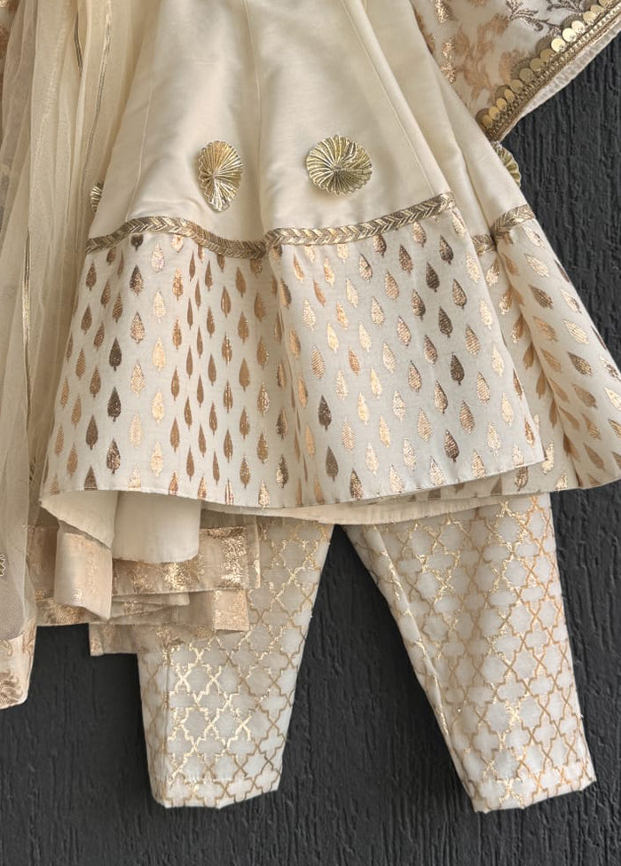 3 Pc Cream Silk Suit Set
