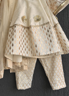 3 Pc Cream Silk Suit Set