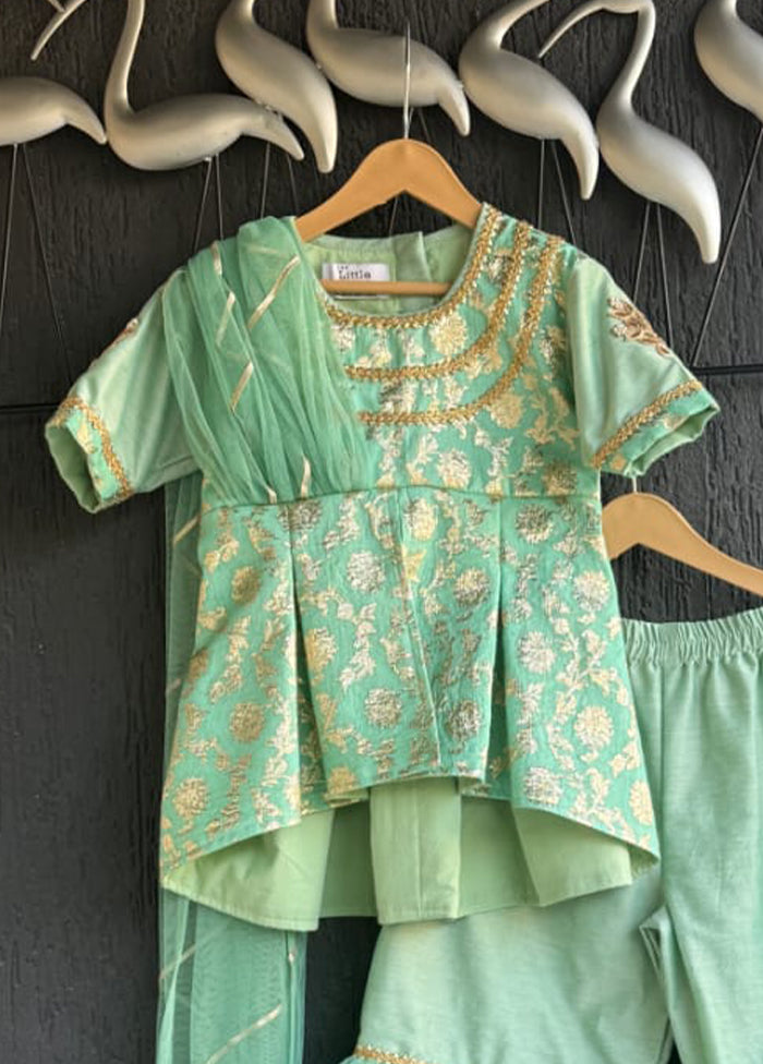 3 Pc Green Silk Sharara Set