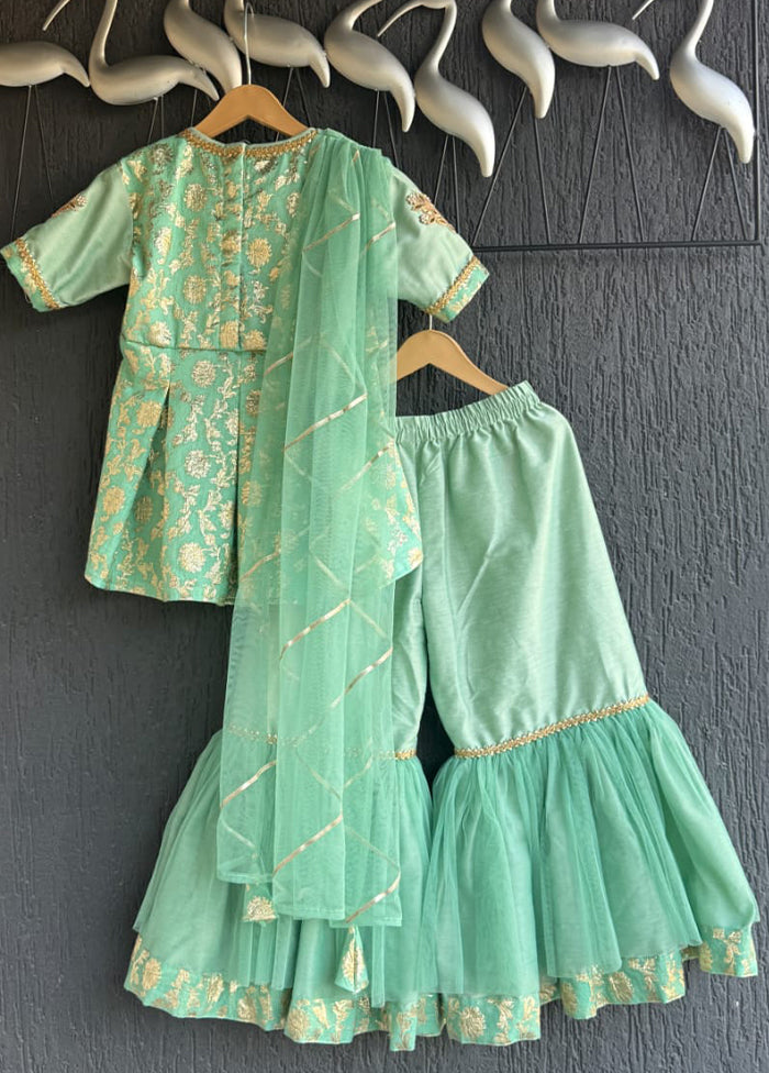 3 Pc Green Silk Sharara Set