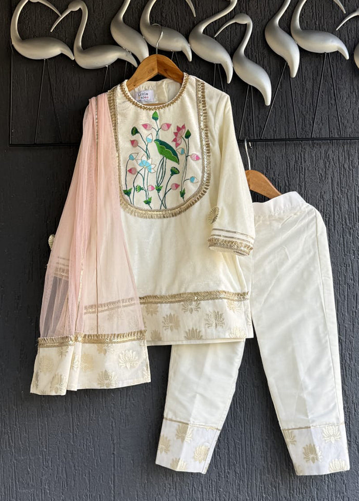 3 Pc Cream Silk Suit Set