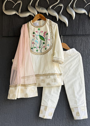 3 Pc Cream Silk Suit Set