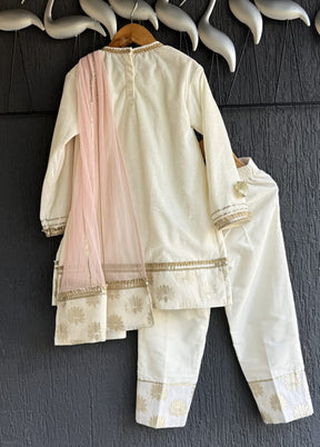 3 Pc Cream Silk Suit Set