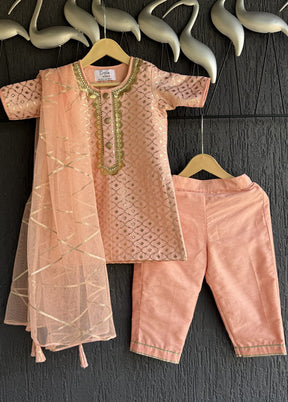 3 Pc Peach Silk Suit Set