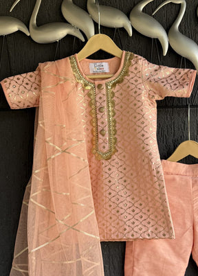 3 Pc Peach Silk Suit Set