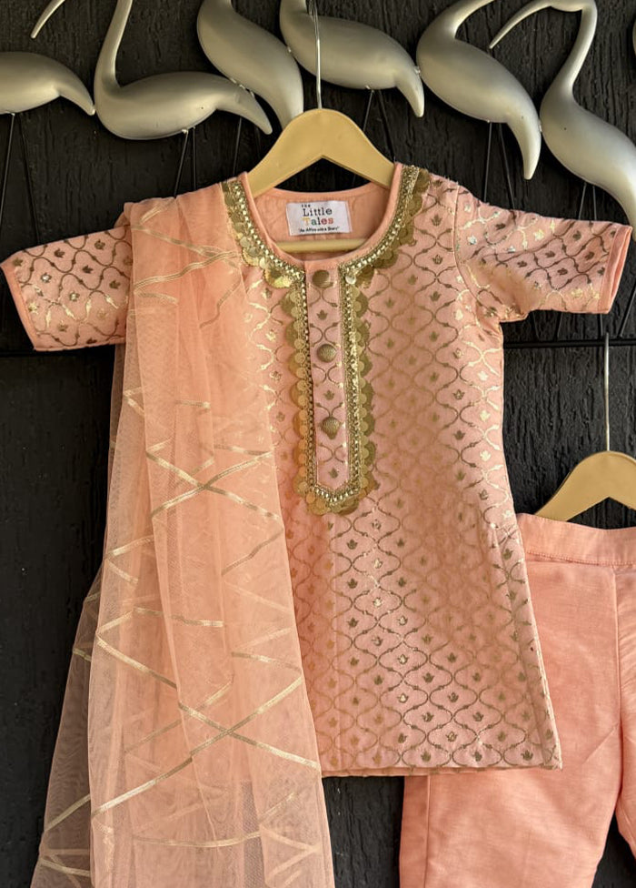 3 Pc Peach Silk Suit Set