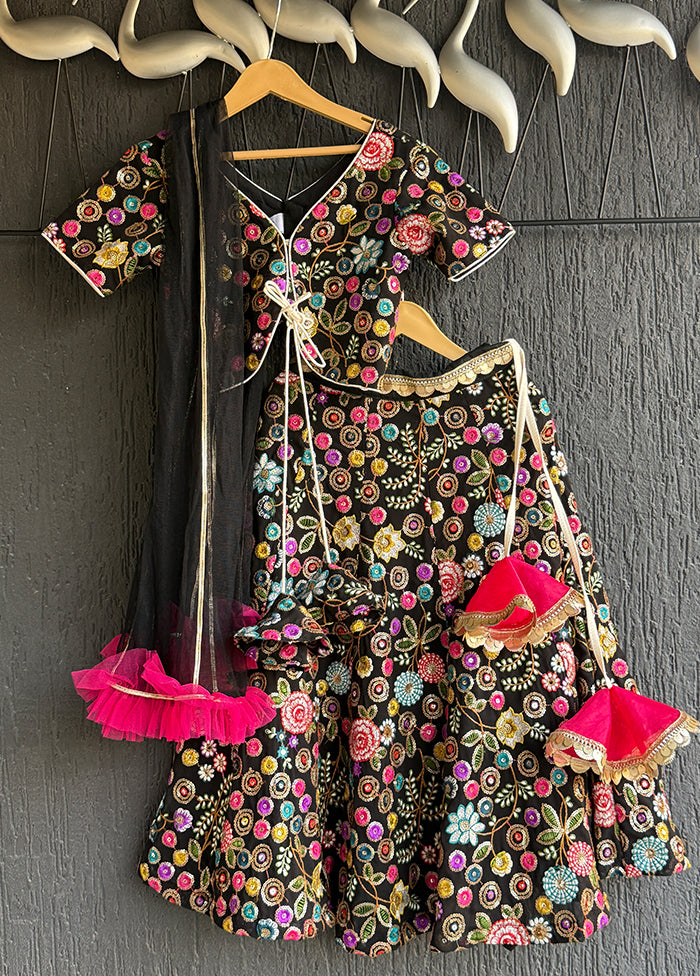 3 Pc Black Cotton Lehenga Set