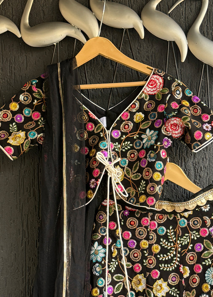 3 Pc Black Cotton Lehenga Set