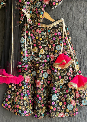 3 Pc Black Cotton Lehenga Set