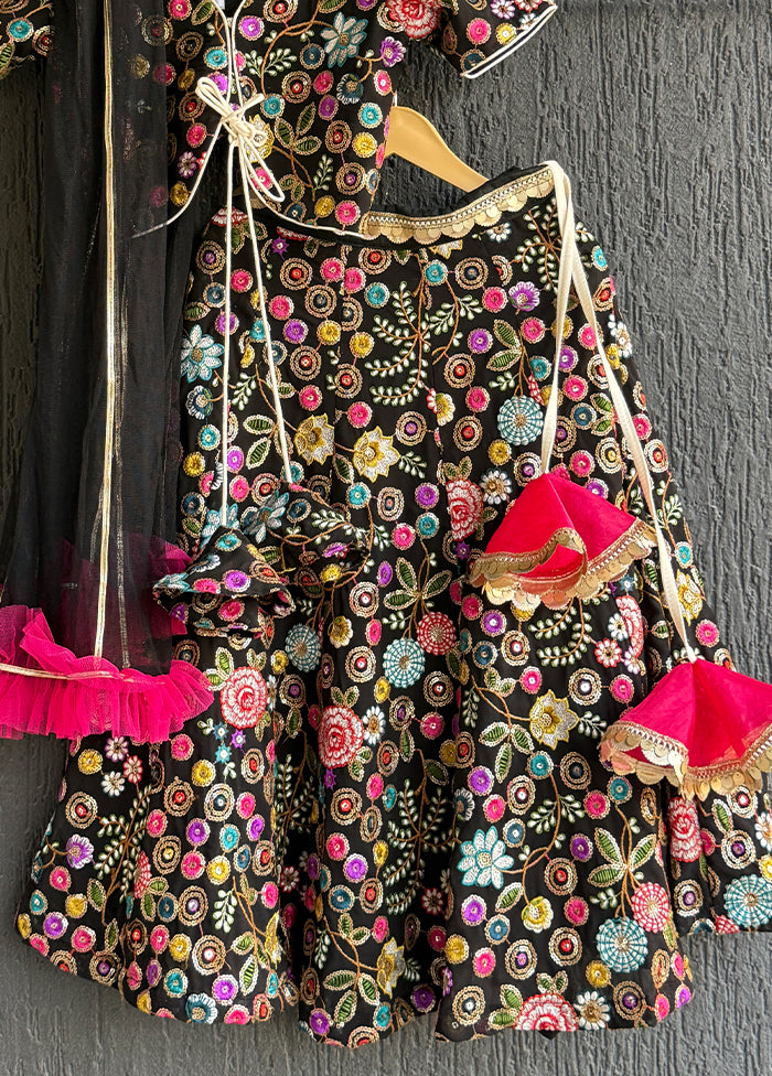 3 Pc Black Cotton Lehenga Set