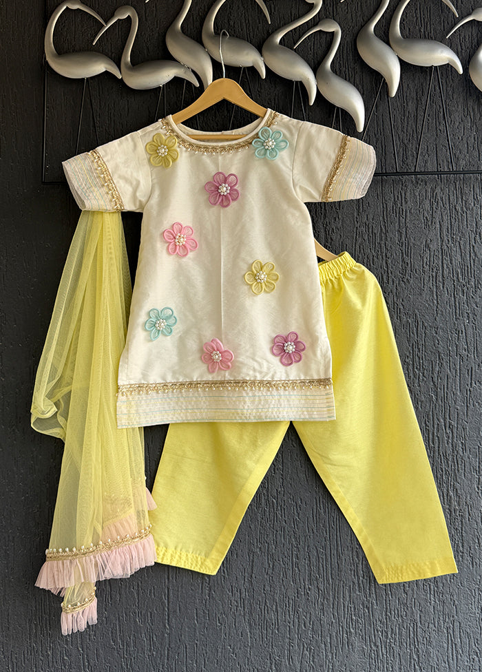 3 Pc Yellow Silk Suit Set