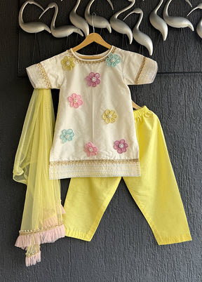 3 Pc Yellow Silk Suit Set