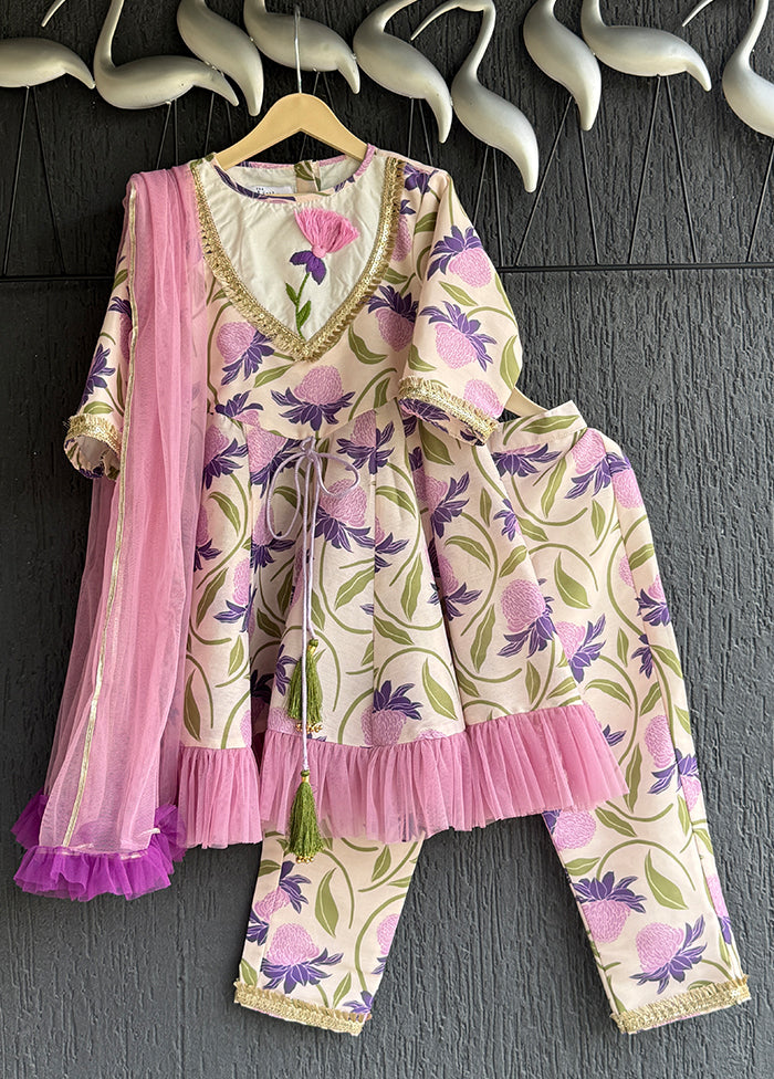 3 Pc Cream Silk Suit Set