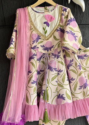 3 Pc Cream Silk Suit Set