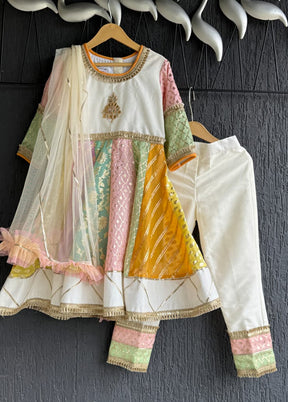 3 Pc Cream Silk Anarkali Set