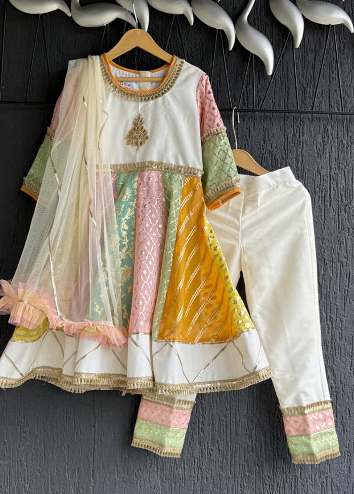 3 Pc Cream Silk Anarkali Set