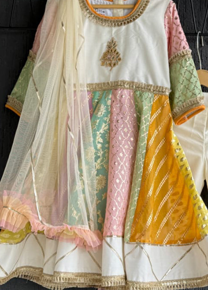 3 Pc Cream Silk Anarkali Set